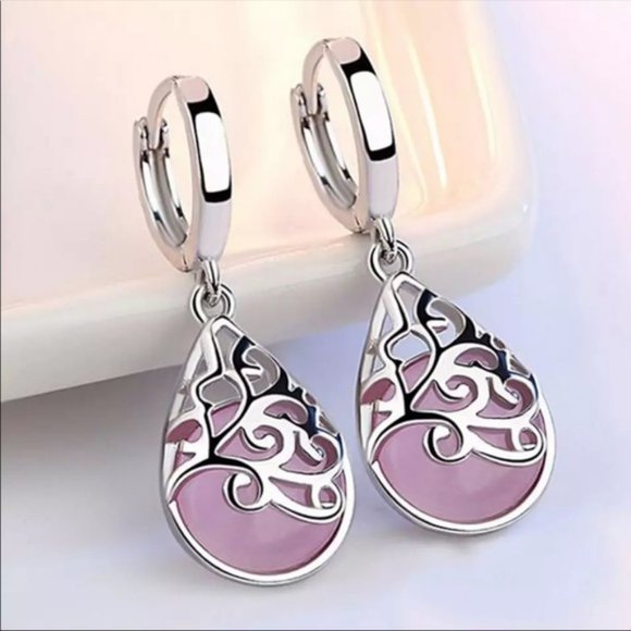 Jewelry - Pink Cat's Eye Stone Water Drop Earrings for Women